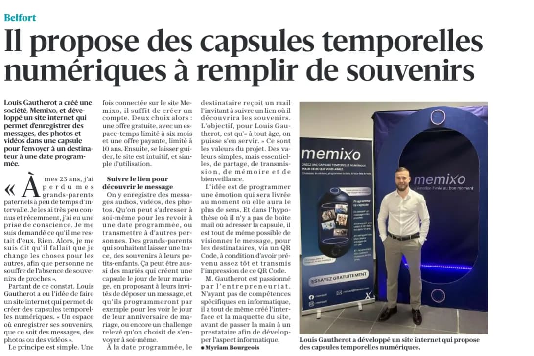 Article de presse sur Memixo dans l'Est Republicain - Novembre 2025